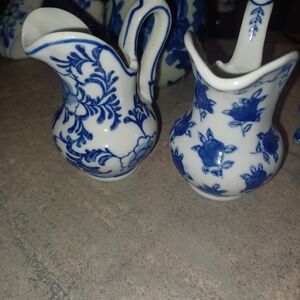 Blue and White Floral Ceramic Pitcher Set